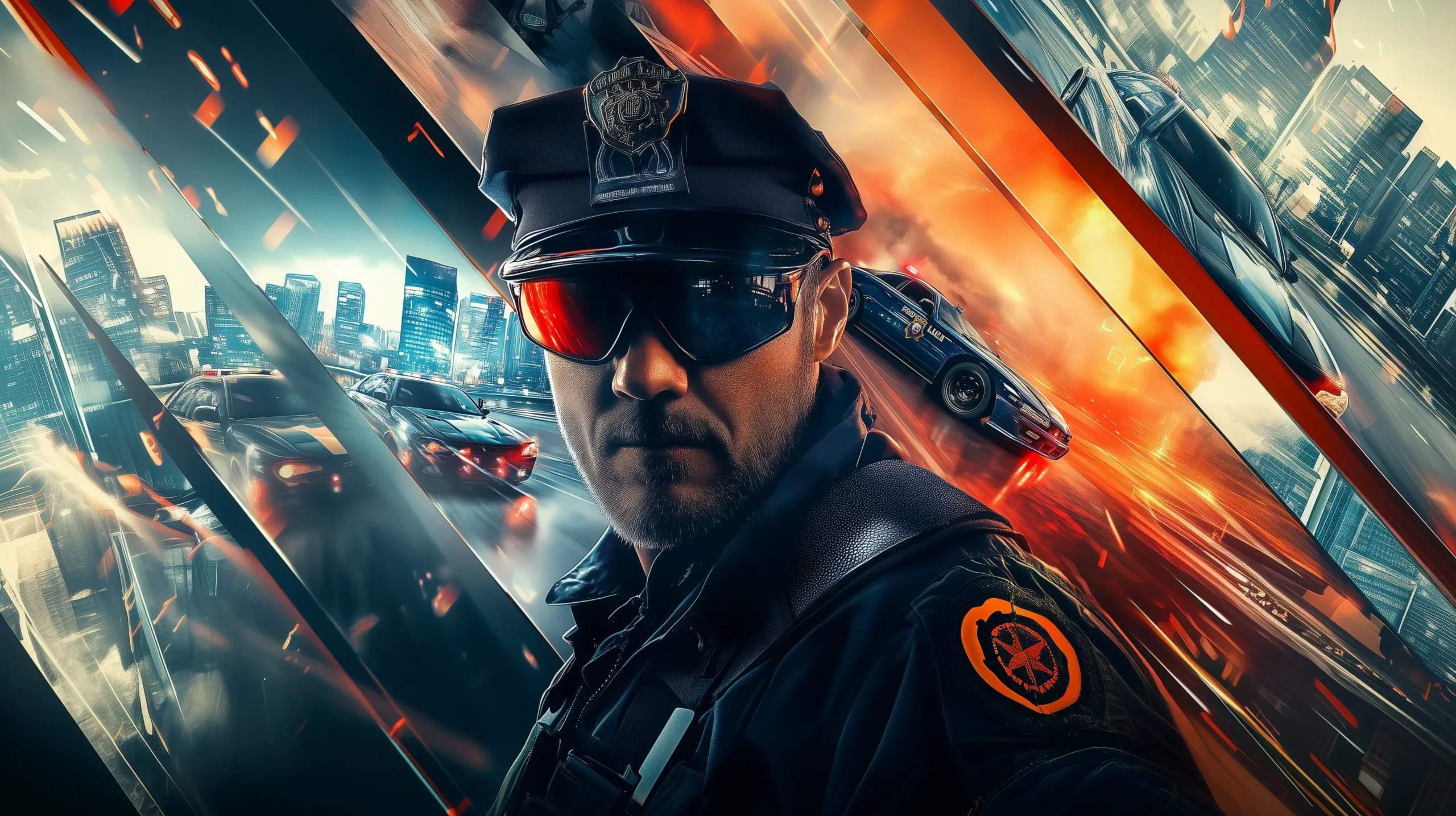 Collage de accion policial en un momento de seguridad empresarial