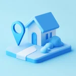 Ícono de visita domiciliaria con una casa y un marcador de ubicación